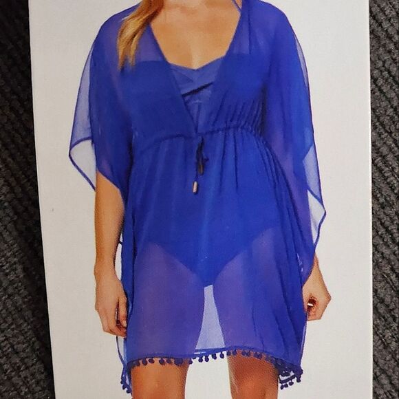 Ellen Tracy Women's Blue Loose Flowy Bathing Suit Cover Up Tunic wrap Size XL - Picture 1 of 15